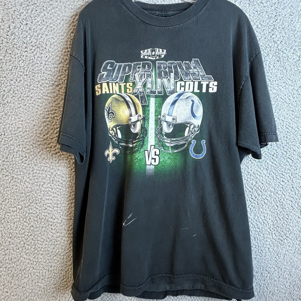 Vintage NFL Super Bowl XLIV 2010 Saints vs Colts Size XL T-shirt Faded Black